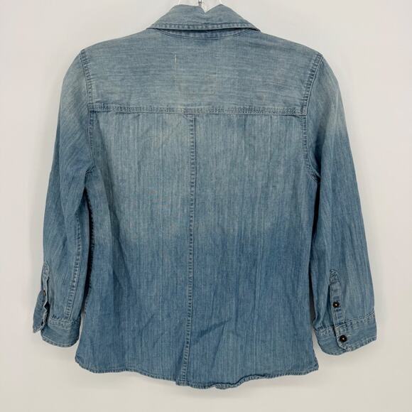 Abercrombie & Fitch Denim Long Sleeve Button Light Wash Embroidered Logo Size S - Picture 5 of 5